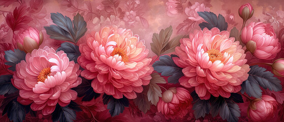 a many pink flowers that are on a pink background - obrazy, fototapety, plakaty