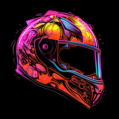 A colorful helmet with a black face.