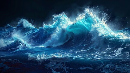 Geometric ocean waves, dynamic blue blocks,