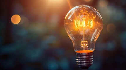 Innovation: A lightbulb glowing brightly, symbolizing a new idea or innovation - obrazy, fototapety, plakaty
