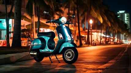 Poster Classic scooter parked in Miami Beach at night © MahmudulHassan