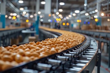 Fototapeta premium Chicken egg packing plant, line conveyor, election background