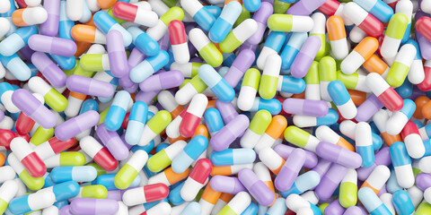 Fototapeta na wymiar Medicine Capsules. Medical tablets and antibiotics