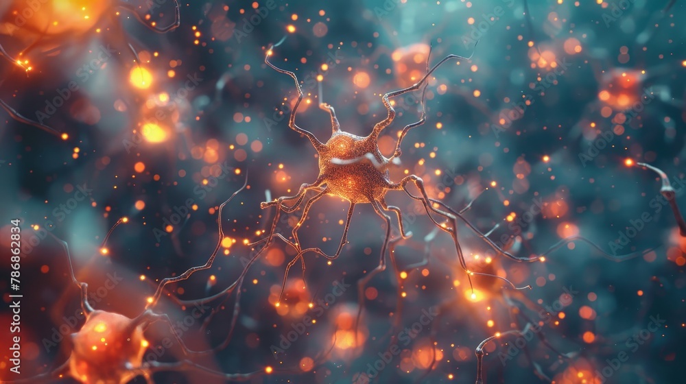 Poster a network of neurons, with abstract synapses firing and transmitting information across the brain