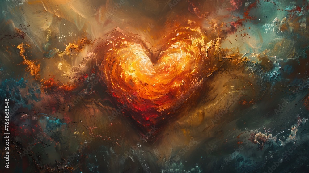 Poster an abstract representation of a heart overflowing with light and joy