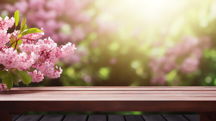pink flowers on wooden table - Powered by Adobe