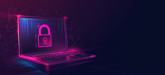 Secure Your Digital World: Laptop with Glowing Padlock Icon, Ensuring Data Protection in Cyber Space, copy space