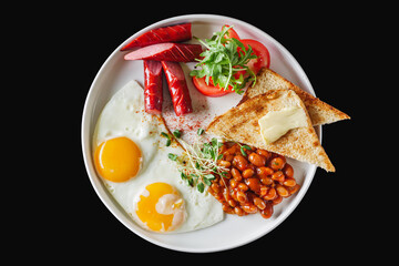 delicious traditional english breakfast on a white plate