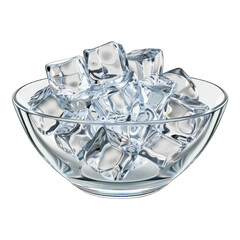 ice cubes in a glass bowl isolated on white background