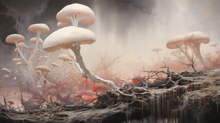 Explore captivating landscape where mycelium  - 786865298