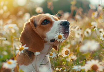 "Beagle Among Daisies: Morning Bliss"
