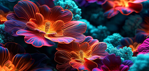 Fototapeta na wymiar fractal background, colorful flowers or neon flower art seamless
