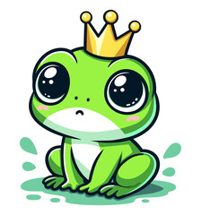 Fototapeta premium Cute little frog wearing a princess crown. Isolated illustration on transparent background. Design concept for children's products.