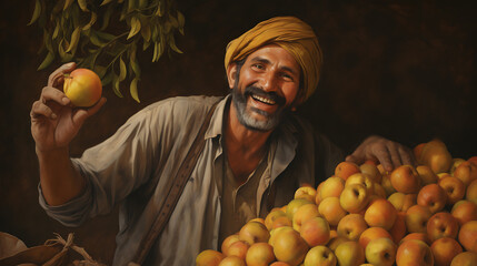 farmer gathers the fruits of his labor smiling - 786866275