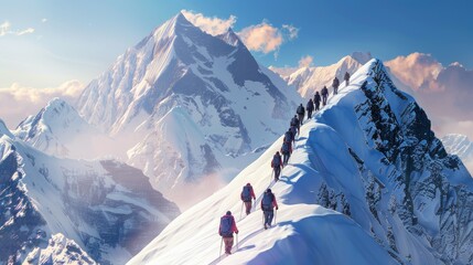 Mountaineers Trekking in Snowy Mountain Landscape