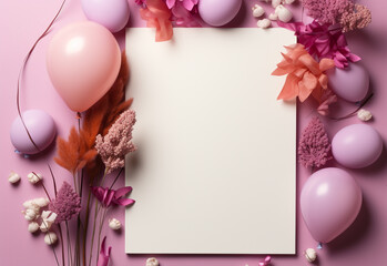blank paper on pink background or  pink invitation card birthday and celebration