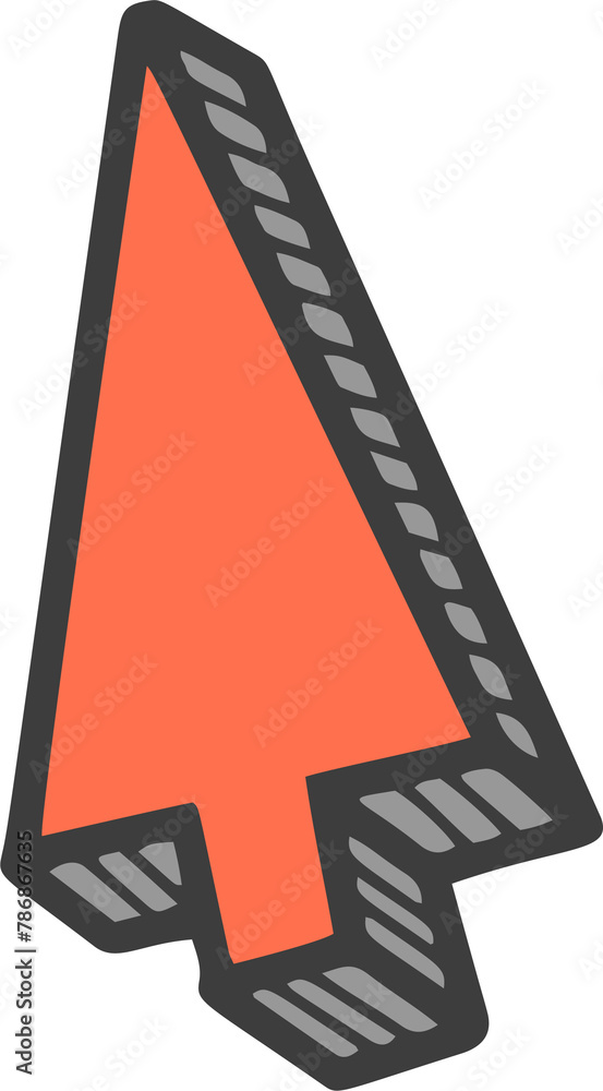 Poster hand drawn doodle arrow. pencil yellow line sketch. curve design element. outline sign of cursor. gr