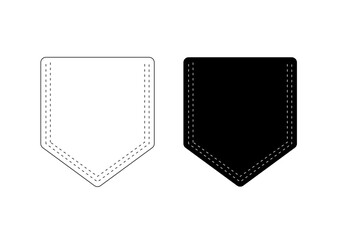 Shirt pocket. Patch pocket icon for clothing. Isolated patch pockets templates.