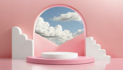 Love's Architecture: Geometric Backdrop Frames 3D Pink Podium
