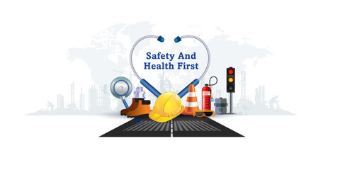 World Day for Safety and Health at Work 2024 theme Background. Prevention of workers. Work place accidents and diseases. Vector illustration