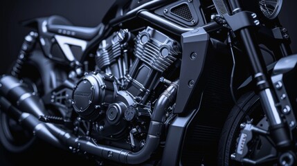 Motorcycle engine. Motor and mechanism closeup
