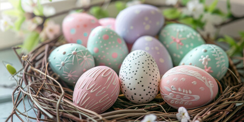 Springtime Elegance: Hand-Painted Easter Eggs in Pastel Nest