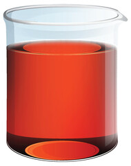 A clear beaker filled with red liquid