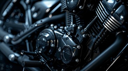 Motorcycle engine. Motor and mechanism closeup
