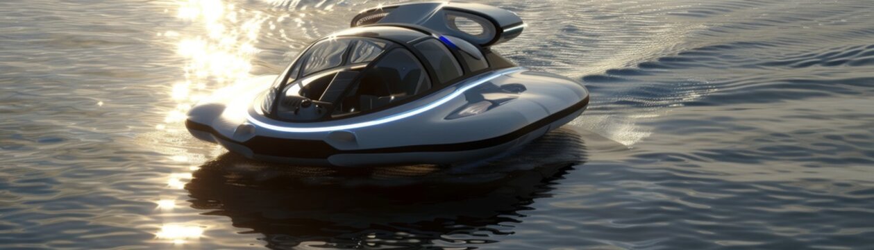The image shows a futuristic concept of a vehicle that can travel on water and underwater.