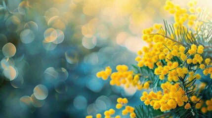 Close up of yellow mimosa flowers for spring Women s day Easter card background