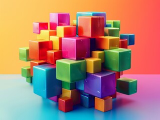 Fototapeta na wymiar Isometric cubes in 3D color burst