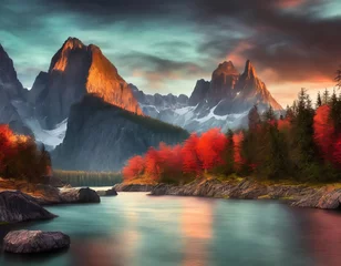 Foto op Canvas Amazing autumn sunset in alps mountains. © hugo