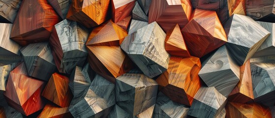 Generative art of wooden polygons - obrazy, fototapety, plakaty