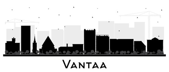 Vantaa Finland city skyline silhouette with black buildings isolated on white. Vantaa cityscape with landmarks. Business and tourism concept with modern and historic architecture.