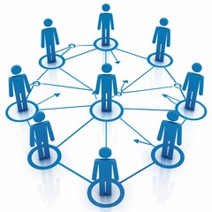 online net work, blue net, people icons, white background