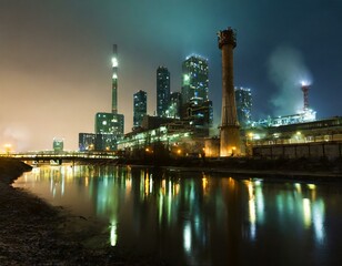 Naklejka premium city skyline at night, city, skyline, building, cityscape, urban, architecture