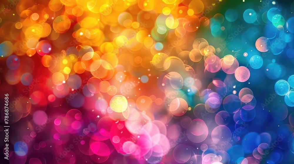 Poster brightly colored bokeh lights creating an abstract background featuring natural flare and blurred ro