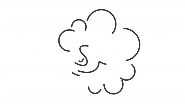Smoke wind line animation. Explosion fog animated icon. Air flowing waves. Burst powder, splash. Black illustration on white background. HD video with alpha channel. Motion graphic