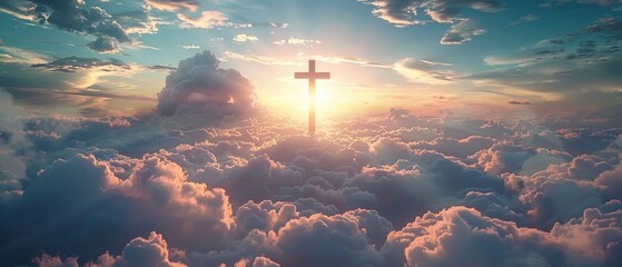 Cross symbolizing hope above clouds