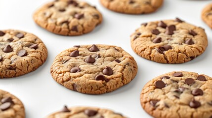 Fototapeta na wymiar Create a visually appealing 3D scene featuring isolated chocolate chip cookies against a pristine white backdrop.