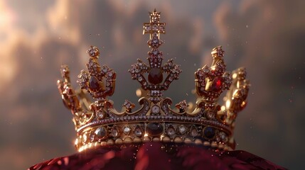 Create a visually stunning 3D scene showcasing a gold crown with detailed rendering