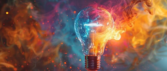 Colorful thought process bulb, 3D visual - obrazy, fototapety, plakaty