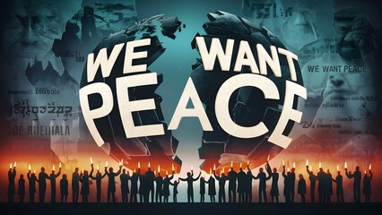 Worldwide Call for Peace: Silhouettes United Under the Message ‘WE WANT PEACE’ - obrazy, fototapety, plakaty