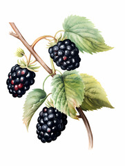 Blackberry with leaves Illustration Wall Art, generated ai