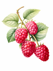 raspberry with leaves Illustration Wall Art, generated ai