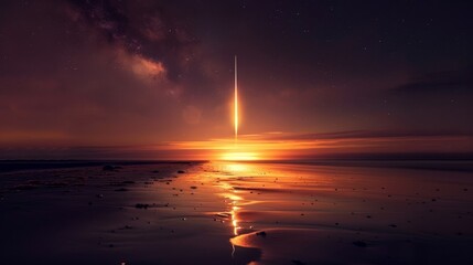 The chilling launch of a nuclear weapon, its trail illuminating the night with a fiery path