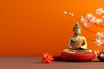 A buddha sits in vesak buddha purnima day with copy space. Background for vesak festival day - obrazy, fototapety, plakaty