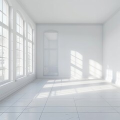 Fototapeta premium Empty White Room Background, Clean Blank Interior Mockup, Empty Space with Windows
