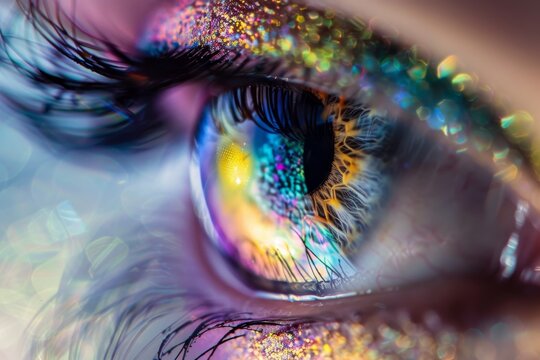 Macro Eye Iris, Transparent Shiny Bright Iris Closeup, Beautiful Rainbow Eyes, Macro Photo Imitation