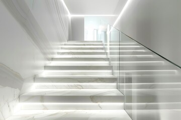 Obraz premium White marble stairs in modern interior. 3d render illustration mock up